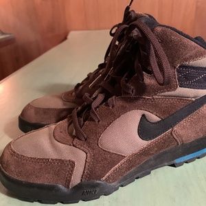 Vintage 90s Womens Nike Brown Blue Leather Hiking Boots Size 7.5